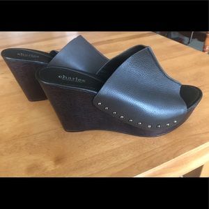 NWT Dark Brown Wedge Heels with Gold Detailing